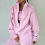 Women’s Two-Piece Fleece Hoodie & Jogger Set, Casual Streetwear Style