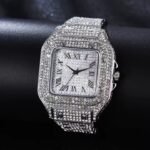 Men's Basic Waterproof Moissanite Watch with Band and Diamond Fashion Ring