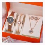 Luxury Women Watches Crystal Bracelet Stud Earring Necklace Casual Quartz Wristwatch Set