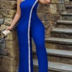 Women’s Irregular One-Shoulder Sequin Detail Party Jumpsuit for Ladies