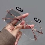 Photochromic Myopia Glasses Anti-Blue Light Big Frame Square Metal Eyeglasses for Men & Women