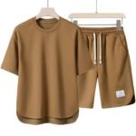 Short-sleeved Suit Men's Round Neck High-end Solid Color Half-sleeved Polo Set Summer Designs