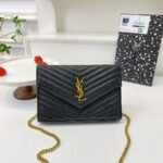 Saint Laurent Black Matelassé Leather Cassandre bag on Chain