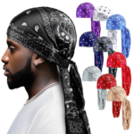 Custom Paisley Print Extra Long-Tail Durag for Men – Designer Do-Rag Head Wrap