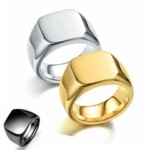 Men’s Retro Titanium Steel Square & Circle Ring – Stylish Plain Face Fashion Accessory