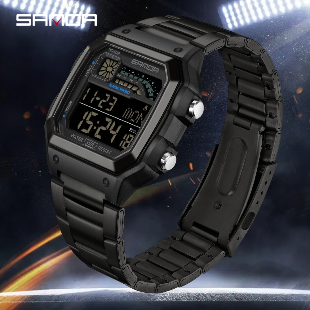 SANDA 6196 Luxury Men's Electronic Watch with Multi functional Luminous Dial Calendar Waterproof Fashion Men's Digital Watch - Image 2