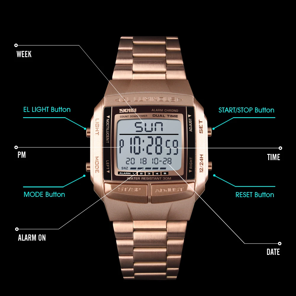 SKMEI Sports Waterproof Electronics Watch For Men Women Digital Watches Countdown Fashion Outdoor Wristwatches Relogio Masculino - Image 4