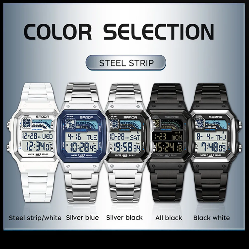 SANDA 6196 Luxury Men's Electronic Watch with Multi functional Luminous Dial Calendar Waterproof Fashion Men's Digital Watch - Image 6