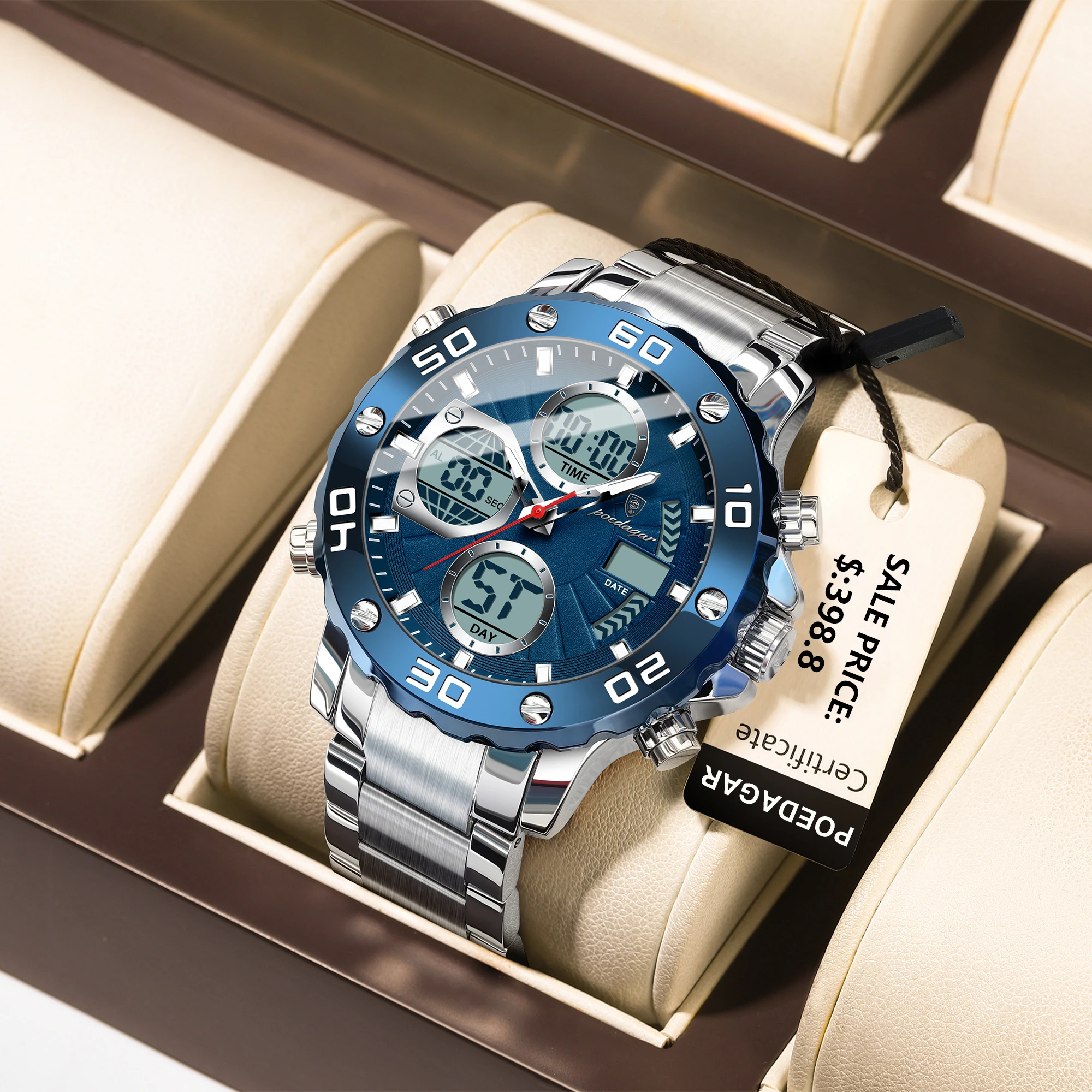 POEDAGAR Sport Wristwatch for Man LED Alarm Dual Time Display Digital Quartz Men Watch Electronic Waterproof Men's Watches Reloj - Image 2