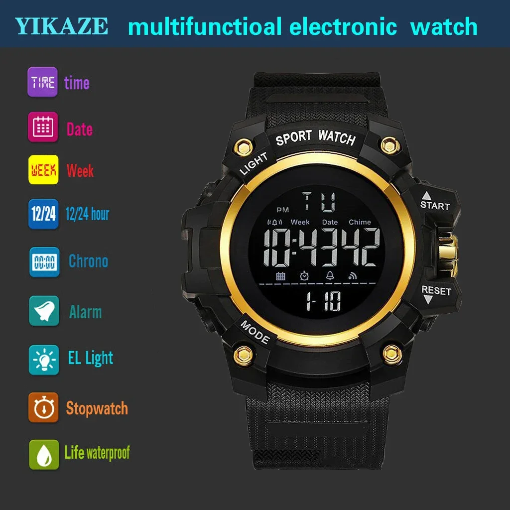 YIKAZE 9030 Waterproof Digital Watch Men's Sports Watches LED Alarm Clock Electronic Wristwatch Military clock for man Kids Gift - Image 6