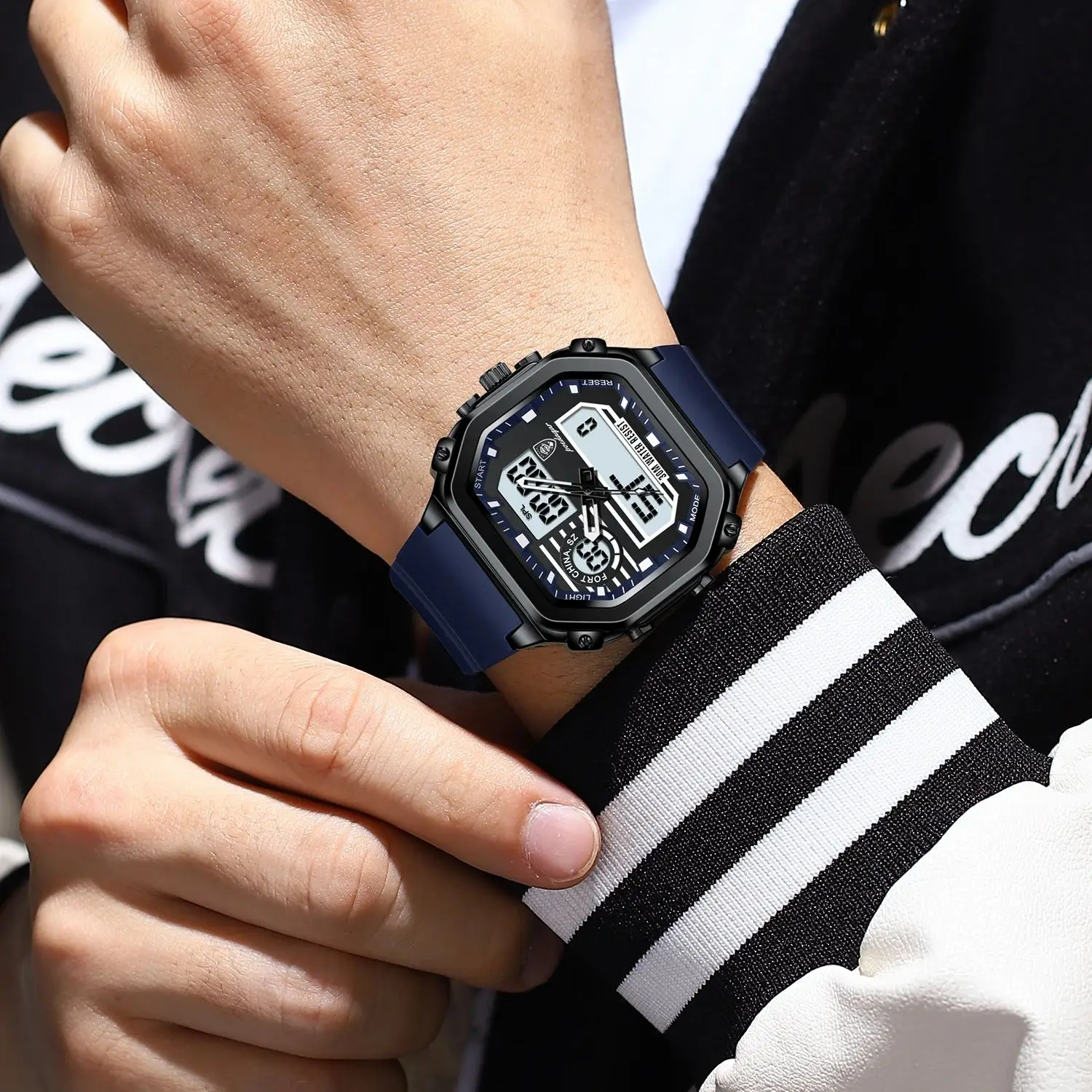 POEDAGAR Sports LED Men Watch Waterproof Luminous Week Date Square Man Wristwatch Silicone Strap Electronic Quartz Men's Watches - Image 6