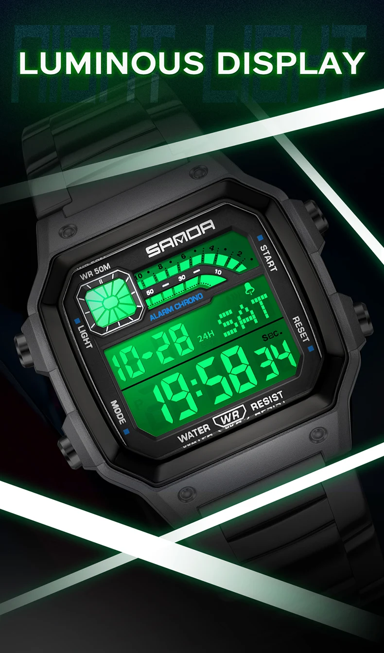 SANDA 6196 Luxury Men's Electronic Watch with Multi functional Luminous Dial Calendar Waterproof Fashion Men's Digital Watch - Image 4