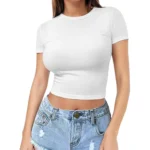 Women’s Summer Casual Milk Silk Crop Top – Short Sleeve Pullover Navel T-Shirt, European & American Style