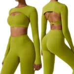 Women’s 4-Piece Seamless Gym Set – Long Sleeve Crop Top & Tights | Autumn & Winter Fitness Wear