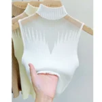 Women’s Summer Knitted Half Turtleneck Vest – Sleeveless Crop Top