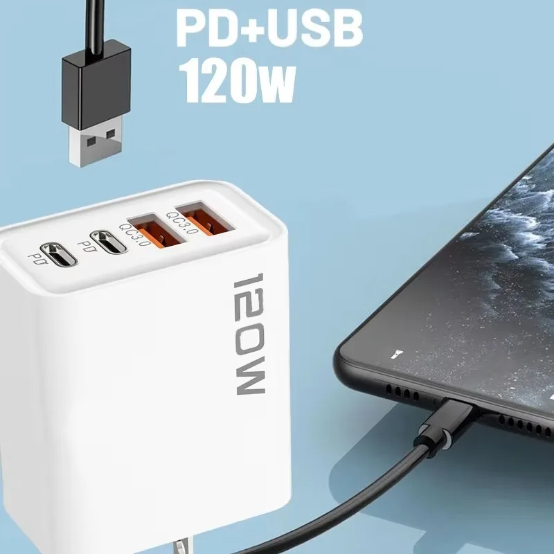 120W Fast Wall Charger – 4-Port USB & Type-C Charging Adapter with Data Cable for Samsung, iPhone, Xiaomi & Huawei - Image 5