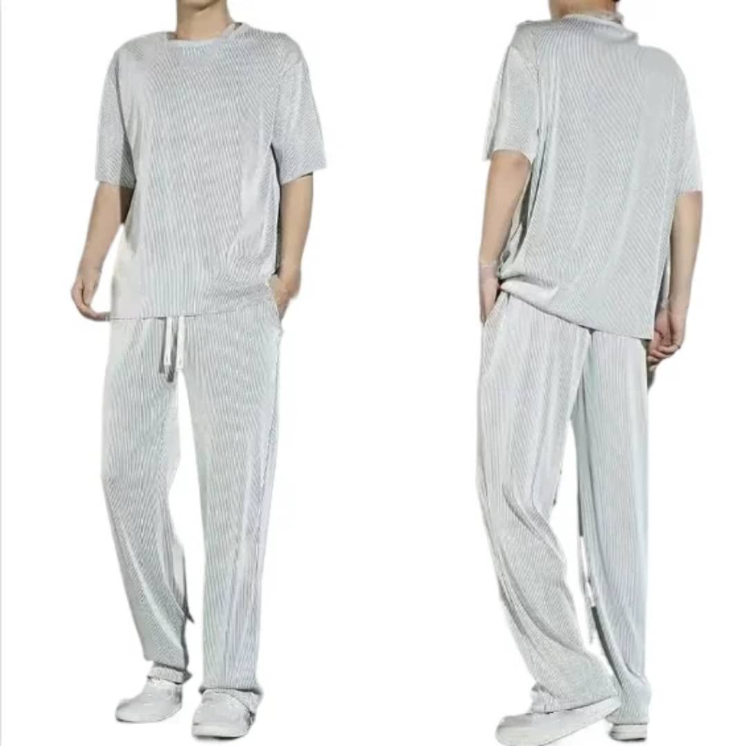 Men’s High-End Summer Sports Suit – Quick-Dry Ice Silk Knitted T-Shirt & Long Pants Casual Set - Image 3
