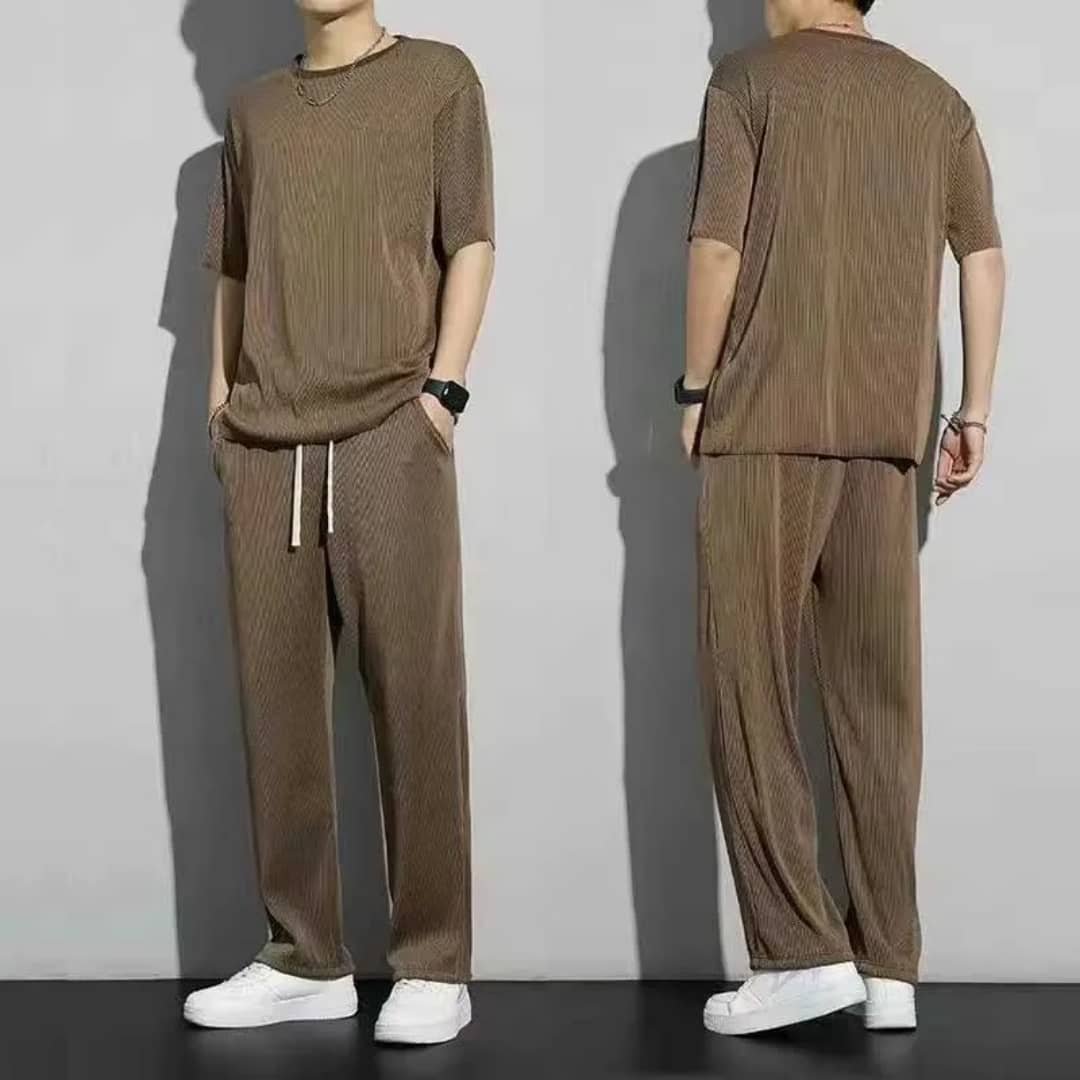 Men’s High-End Summer Sports Suit – Quick-Dry Ice Silk Knitted T-Shirt & Long Pants Casual Set - Image 6