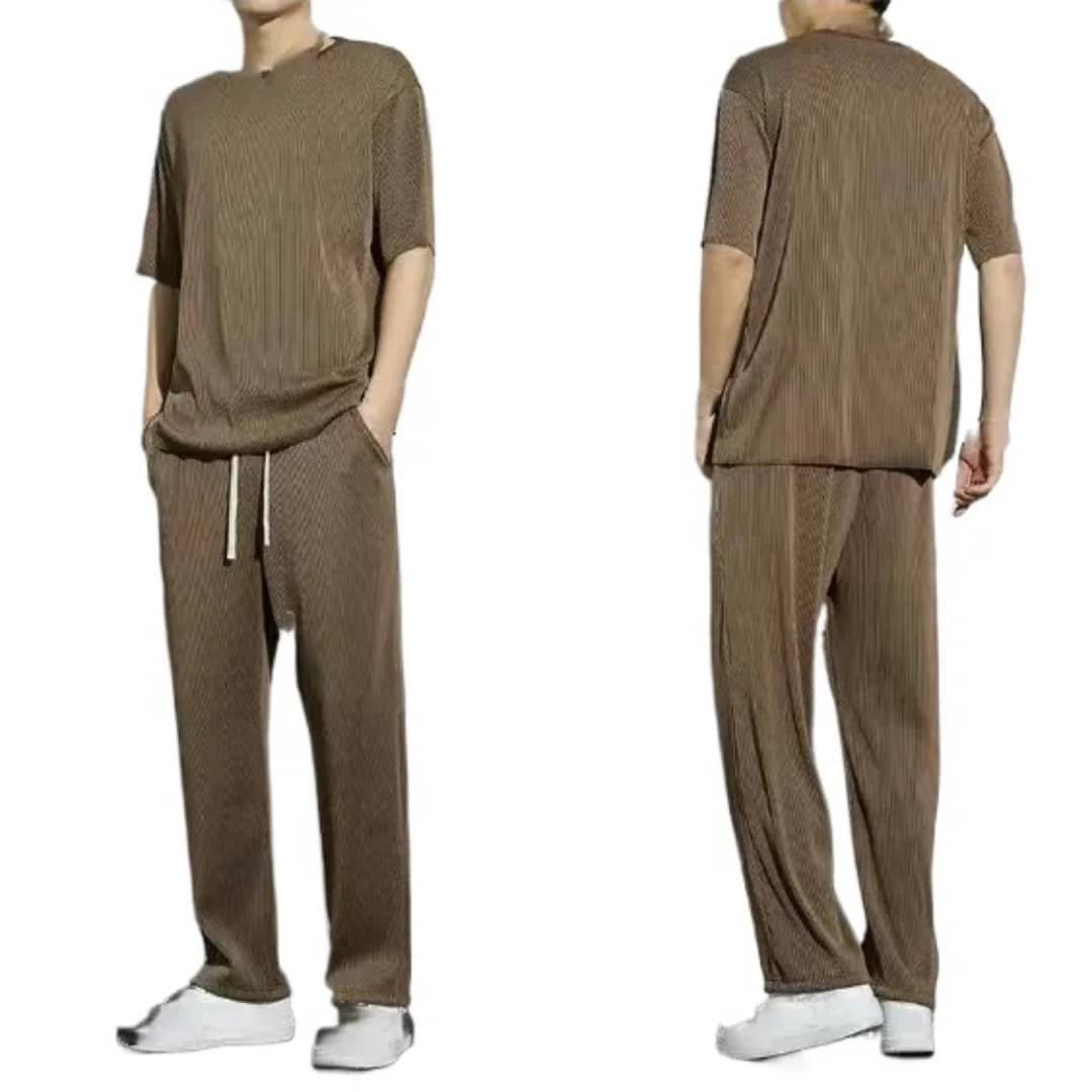Men’s High-End Summer Sports Suit – Quick-Dry Ice Silk Knitted T-Shirt & Long Pants Casual Set - Image 2