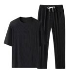 Men’s High-End Summer Sports Suit – Quick-Dry Ice Silk Knitted T-Shirt & Long Pants Casual Set