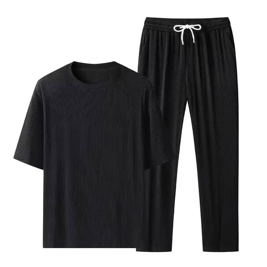 Men’s High-End Summer Sports Suit – Quick-Dry Ice Silk Knitted T-Shirt & Long Pants Casual Set