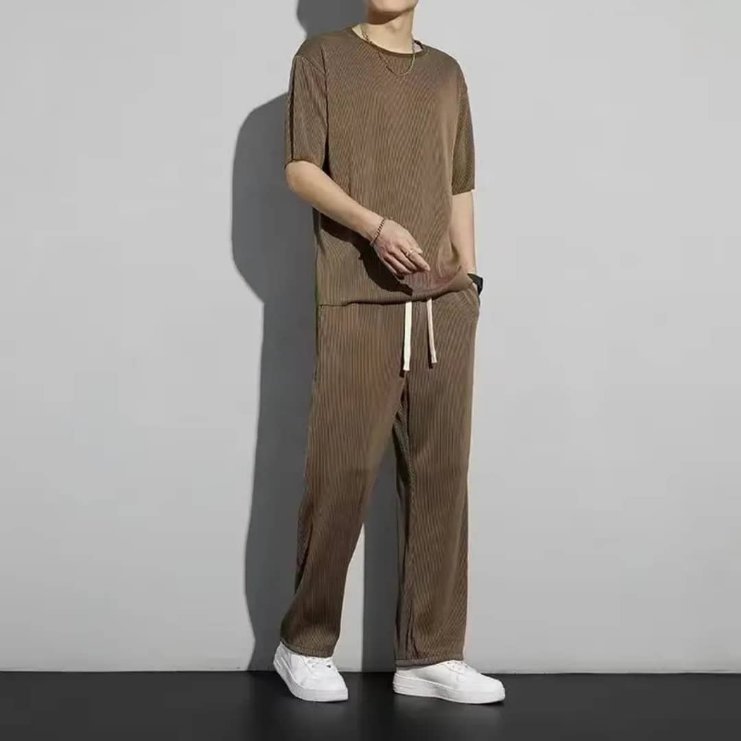 Men’s High-End Summer Sports Suit – Quick-Dry Ice Silk Knitted T-Shirt & Long Pants Casual Set - Image 4