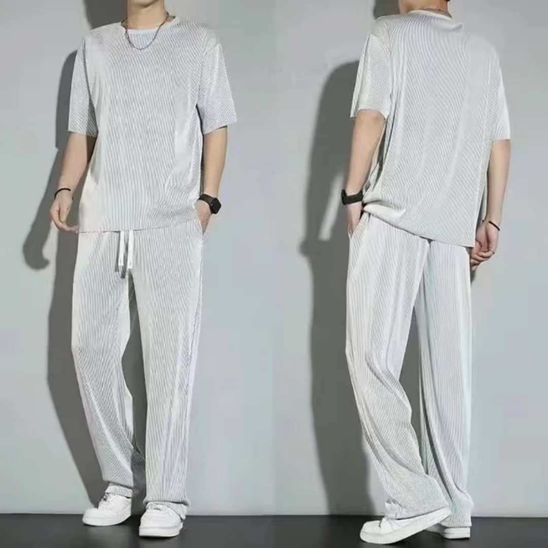 Men’s High-End Summer Sports Suit – Quick-Dry Ice Silk Knitted T-Shirt & Long Pants Casual Set - Image 7