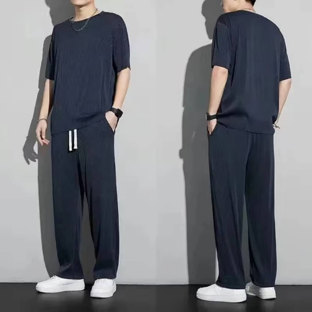 Men’s High-End Summer Sports Suit – Quick-Dry Ice Silk Knitted T-Shirt & Long Pants Casual Set - Image 8